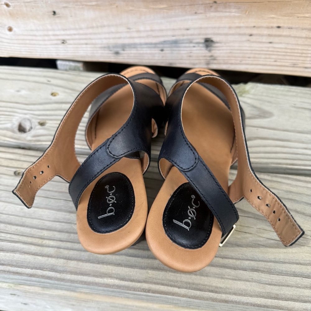 Boc Born Leather Sandals Black Double Strap Block Heel Buckle Open Toe Size 10 - Picture 12 of 15